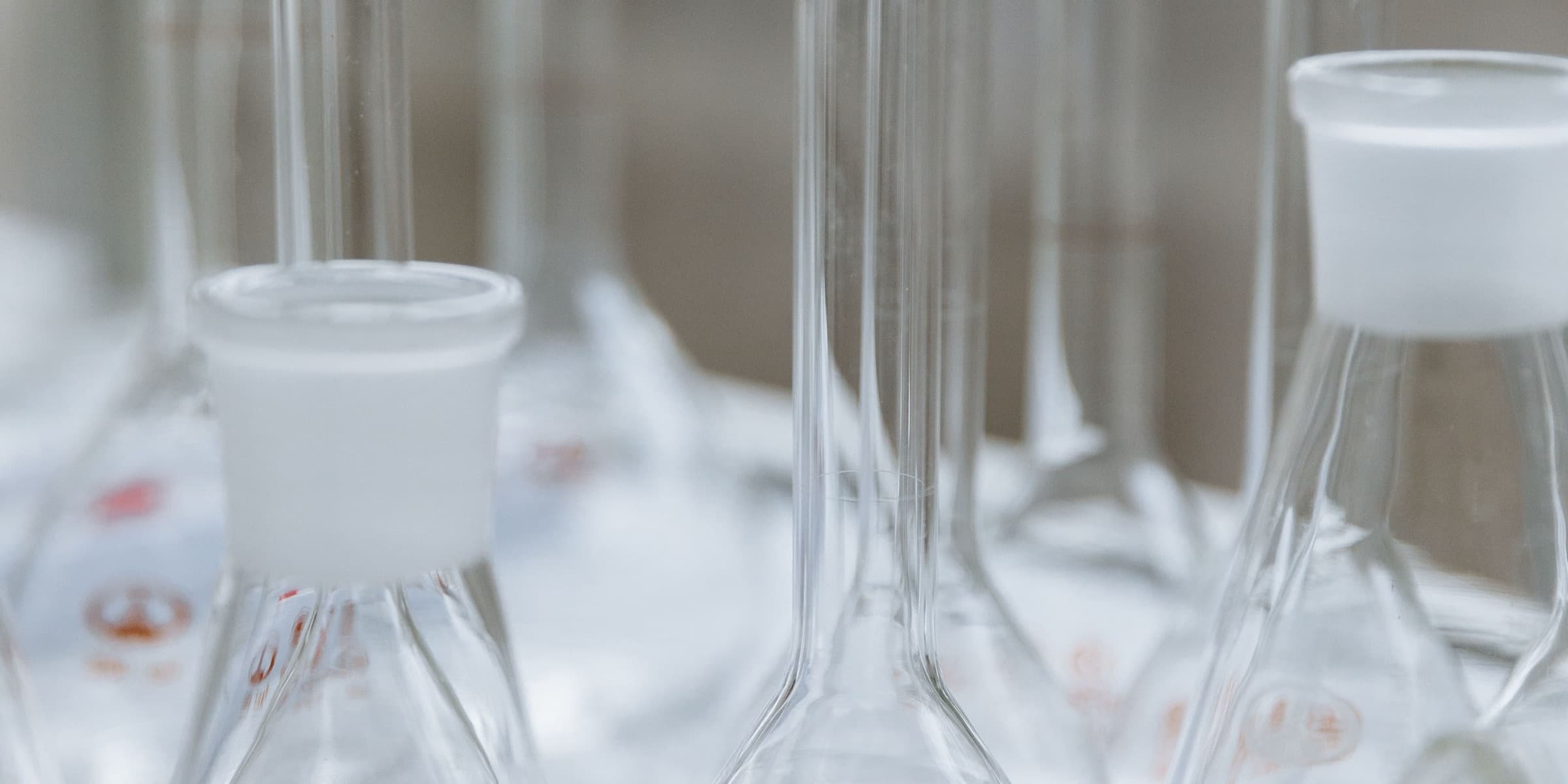 Empty glass laboratory flasks and beakers in soft light